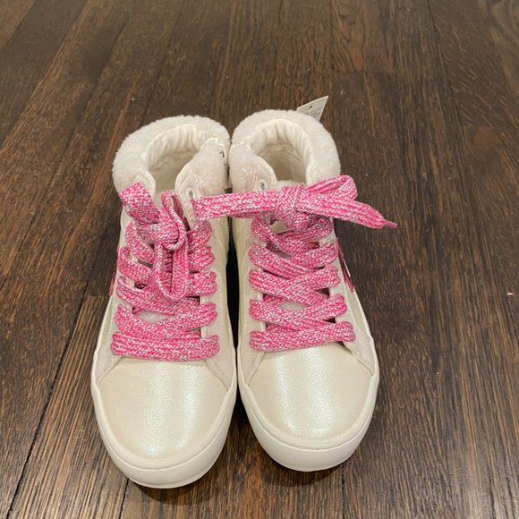 NWT GAP LINED WHITE PINK KIDS SNEAKERS Size 13 - Picture 2 of 5